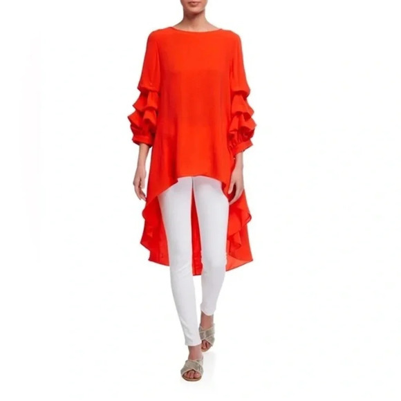 Patrizia Luca Milano Lantern Stacked Sleeve High Low Tunic Top - Picture 1 of 6